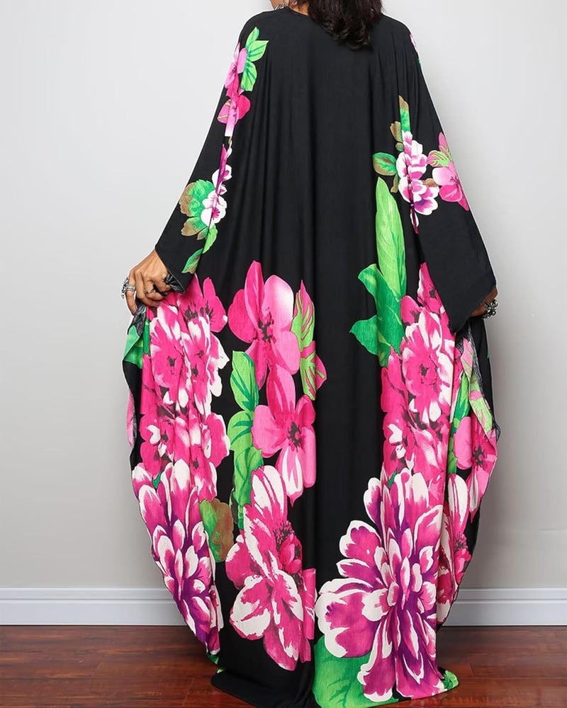 Bsubseach Women Ethnic Print Kaftan Beach Dress Plus Size Swimsuit Cover Up - Image 4